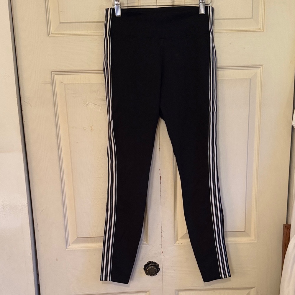 Athleta Black Leggings with White Stripes